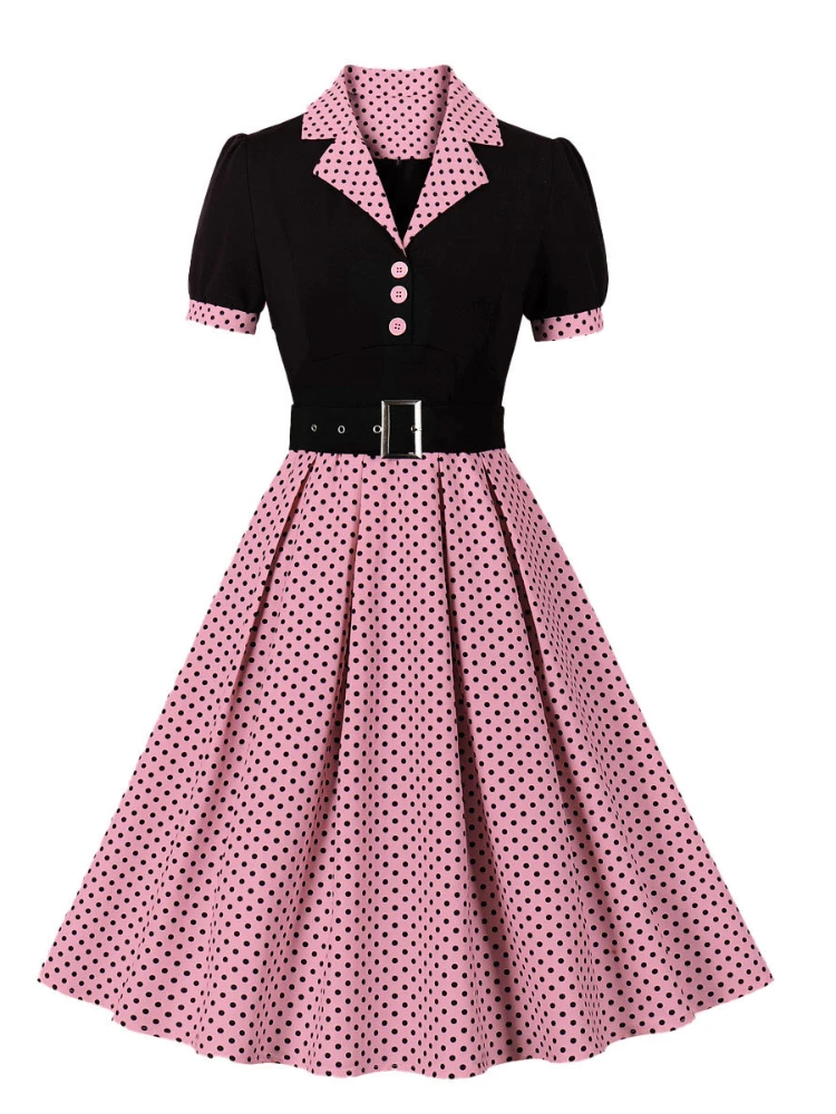 Women'S Fashion From The 60S - 2024 nueva moda lunares Vintage vestidos