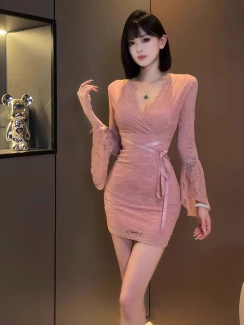 Women Fashion Dress Names - Vestido Sexy de encaje con manga