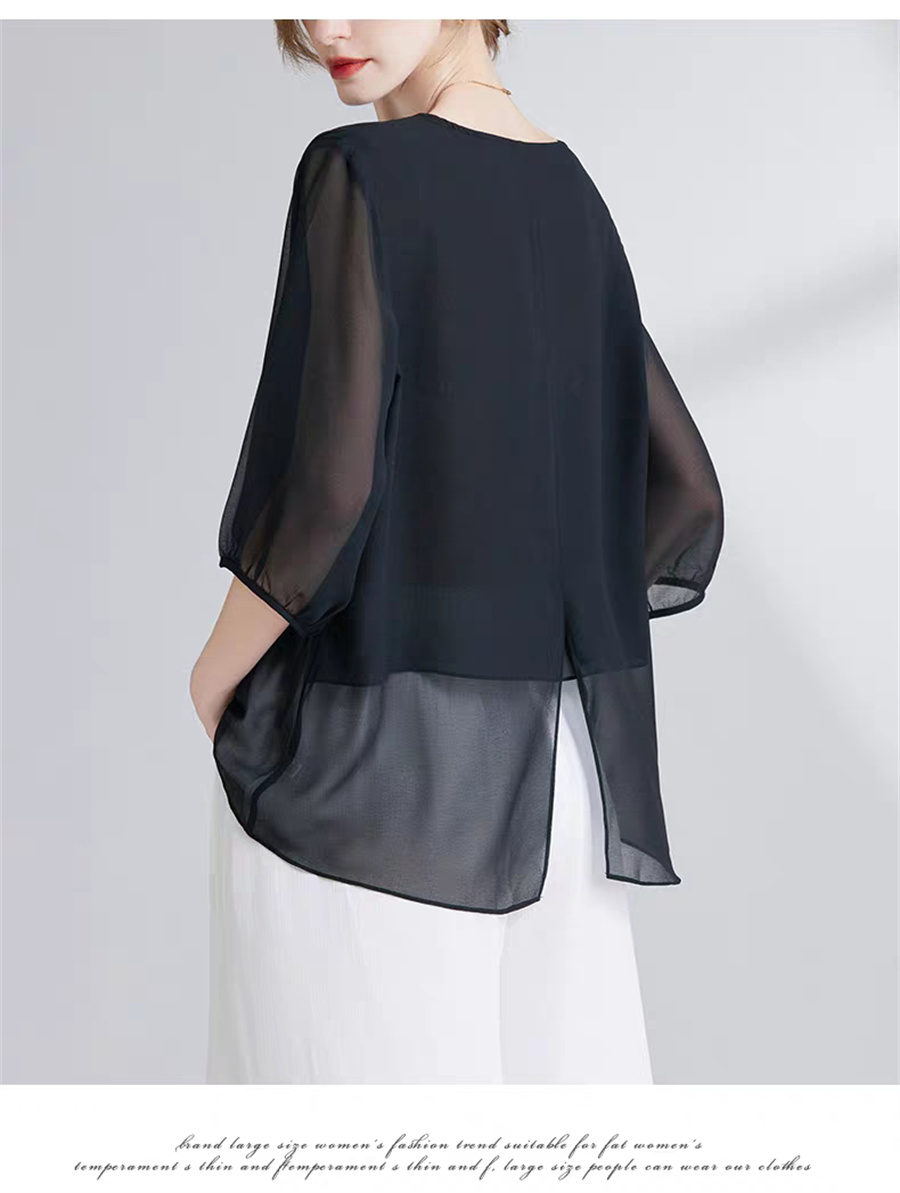 Asymmetric Top Women - Blusa de Gasa Estilo Coreano para